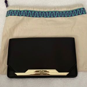 Tory Burch Black Clutch with Gold Accent